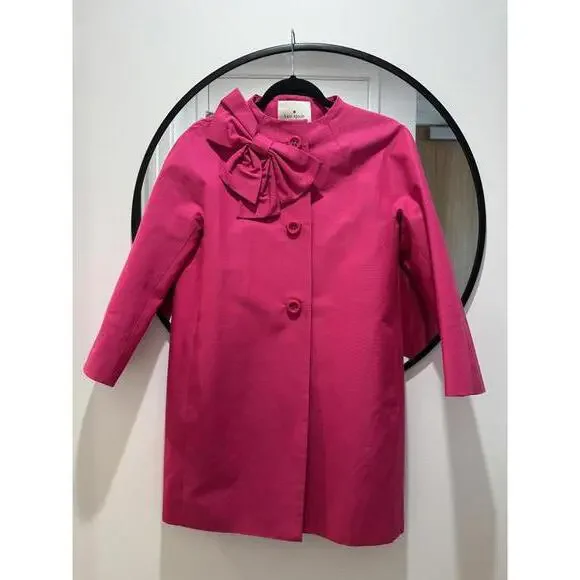 Kate Spade Hot Pink Cotton and Silk Bow Coat Size Small - Picture 2 of 7